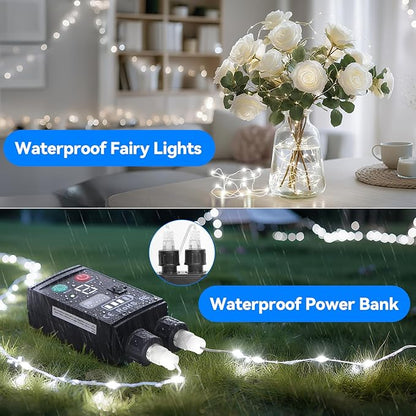 Lakumu 2-in-1 Rechargeable Fairy Lights Battery Operated, 132FT(2×66) Twinkle Lights with Remote & Timer, 400 LED String Lights for Bedroom Waterproof Outdoor Camping, Christmas Decorations Cool White