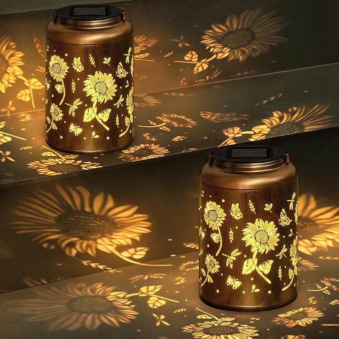 2 Packs Sunflower Solar Lanterns Outdoor Waterproof, Birthday Sunflower Gifts for Women, Mom, Metal Hanging Solar Lights Outdoor for Patio Porch Yard Backyard Garden Decor