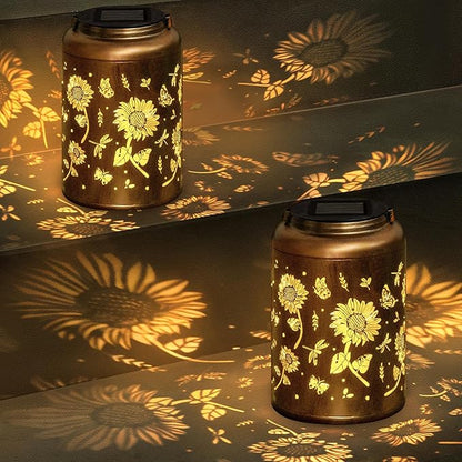 2 Packs Sunflower Solar Lanterns Outdoor Waterproof, Birthday Sunflower Gifts for Women, Mom, Metal Hanging Solar Lights Outdoor for Patio Porch Yard Backyard Garden Decor