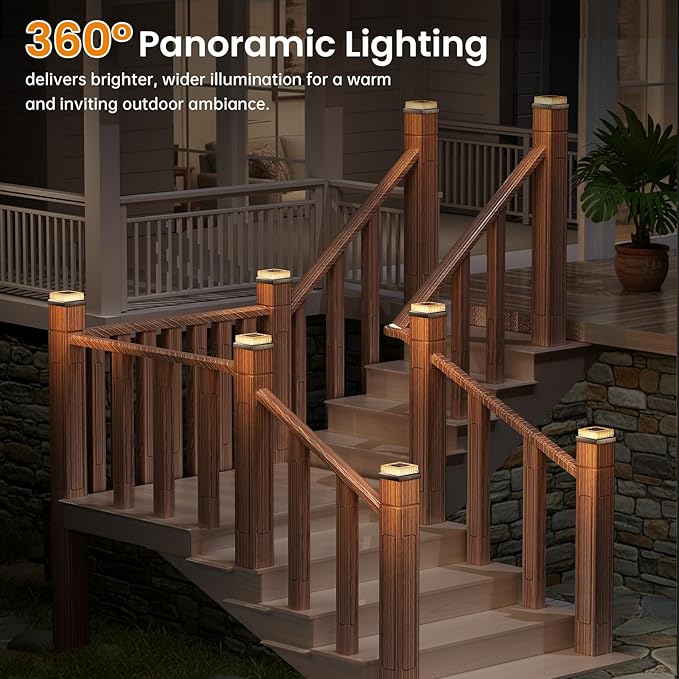 APONUO Solar Post Cap Lights, 12-Pack Fence Post Solar Lights with 20 Lumens 3-Sided Panoramic Glow, IP65 Waterproof Fence, Deck, Patio, Garden Decor, Easy No-Tool Install for 4x4 Posts, Black