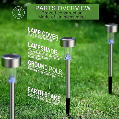 Dream Master Solar Lights Outdoor Waterproof, Stainless Steel LED Landscape Lighting, Solar Garden Lights, Outdoor Decorations for Yard, Pathway, Walkway, Patio, Lawn - 16 Pack (Cold White)