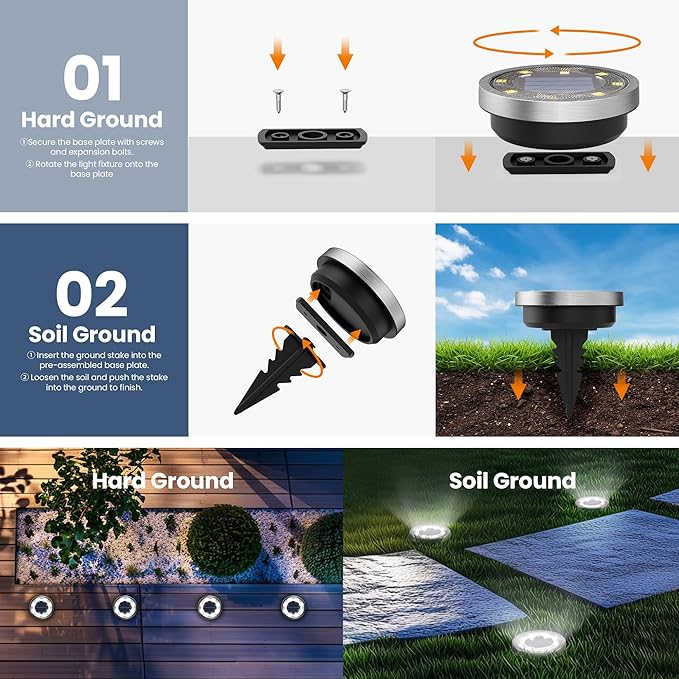 16-Pack Solar Ground Disk Lights, Cool White Waterproof LED