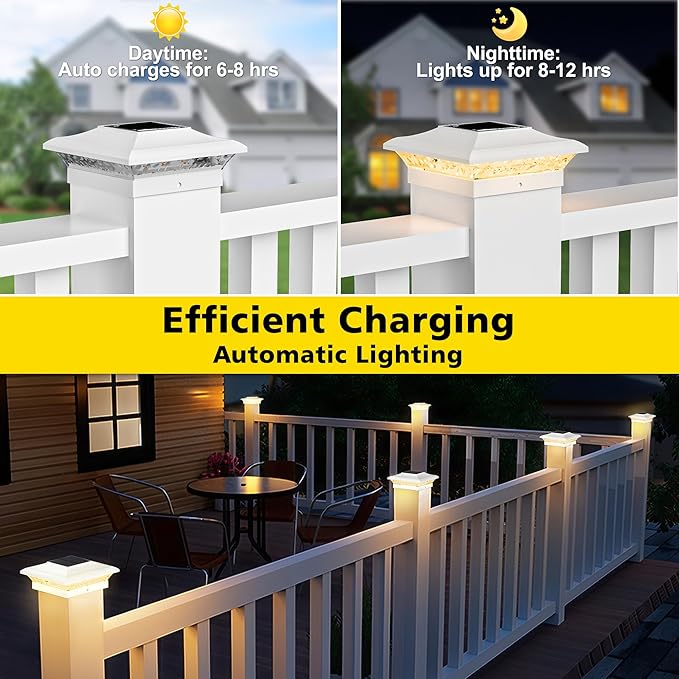 T-SUN 4x4 Solar Post Cap Lights Outdoor 24 Pack, Warm White LED Fence Post Solar Lights Fit for 4x4 Vinyl Posts, Waterproof Deck Light Solar Powered for Garden Patio Gate Porch