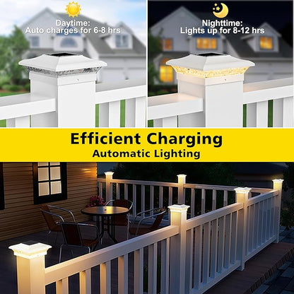T-SUN 4x4 Solar Post Cap Lights Outdoor 24 Pack, Warm White LED Fence Post Solar Lights Fit for 4x4 Vinyl Posts, Waterproof Deck Light Solar Powered for Garden Patio Gate Porch