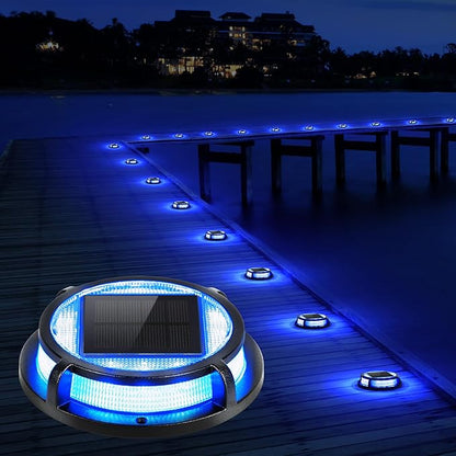 LUTEC 12 Pack Solar Deck Lights Driveway Dock 12 LEDs Light Solar Powered Outdoor Waterproof Road Markers for Step Sidewalk Stair Garden Ground Pathway Yard (Blue)