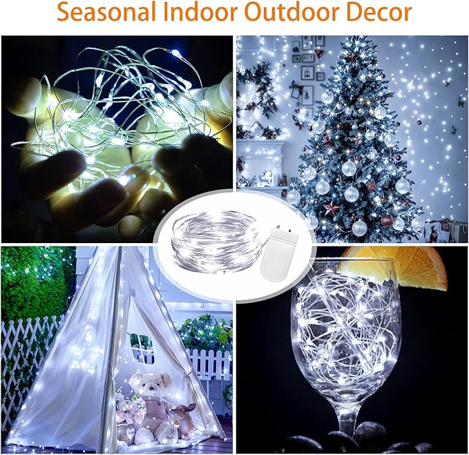 12-Pack 10ft Christmas LED String Lights, Waterproof Timer Lights