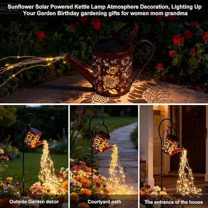 Sunflowers Solar Lights Outdoor Garden Sunflower Gifts, Gardening Gifts, Solar Watering Can Lantern for Garden, Patio, Yard, Pathway Lantern Plant Decoration