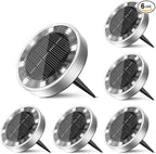 6-Pack Solar Ground Disk Lights, Cool White Waterproof LED