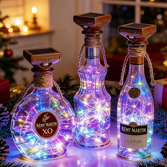VOOKRY 8 Pack Solar Powered Wine Bottle Lights, 20 LED Waterproof Outdoor Solar Fairy String Cork Lights for Wedding, Christmas, Party, Garden, Patio, Tabletop Decor(Multicolor)