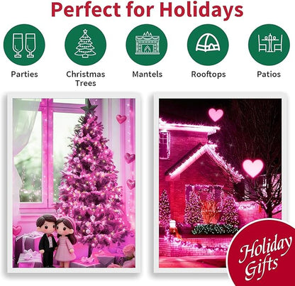 LAMPHOME Pink Clear Christmas Valentine's String Lights 100 Mini Incandescent Fairy Light，20 Ft White Wire Galentine's Day Lights Indoor & Outdoor Party Patio Bedroom Xmas Tree Garland Decoration
