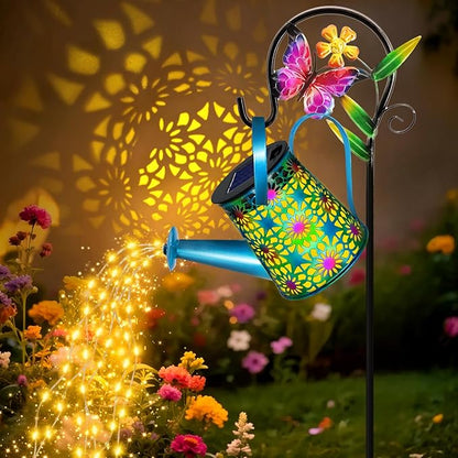 2 Pack Solar Lights Outdoor Decorative, Blue Metal Solar Watering Can Lights Waterproof, Gifts for Women Mom Grandma Birthday, Hanging Lanterns Decoration Garden Decor for Outside Yard Patio Lawn