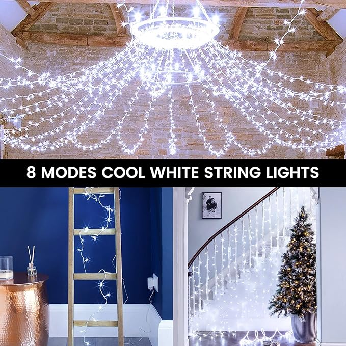 4 Pack Christmas String Lights Battery Operated with Timer, 132FT 400 LED Waterproof Twinkle Lights, 8 Modes Fairy Light for Indoor and Outdoor Bedroom Garland Tree Christmas Decorations (Cool White)