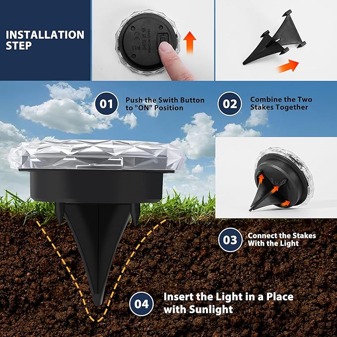 Solar Ground Lights 8 Pack Waterproof Outdoor Solar Lights for Yard Led Solar Garden Lights Bright Solar Powered Disc Light In-Ground Landscape Lighting for Patio Pathway Walkway Driveway, Warm White
