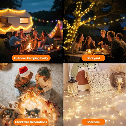 Lakumu 2-in-1 Rechargeable Fairy Lights Battery Operated, 66FT(2×33) Twinkle Lights with Remote & Timer, 200 LED String Lights for Bedroom Waterproof Outdoor Camping, Christmas Decorations Warm White