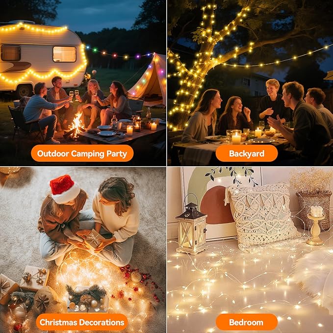 Lakumu 2-in-1 Rechargeable Fairy Lights Battery Operated, 132FT(2×66) Twinkle Lights with Remote & Timer, 400 LED String Lights for Bedroom Waterproof Outdoor Camping, Christmas Decorations Warm White