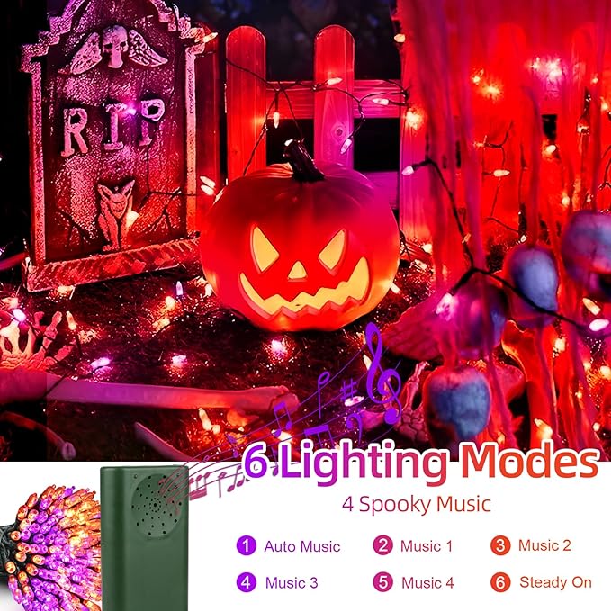 100 LED Halloween Twinkle Lights, 33ft Waterproof for Porch