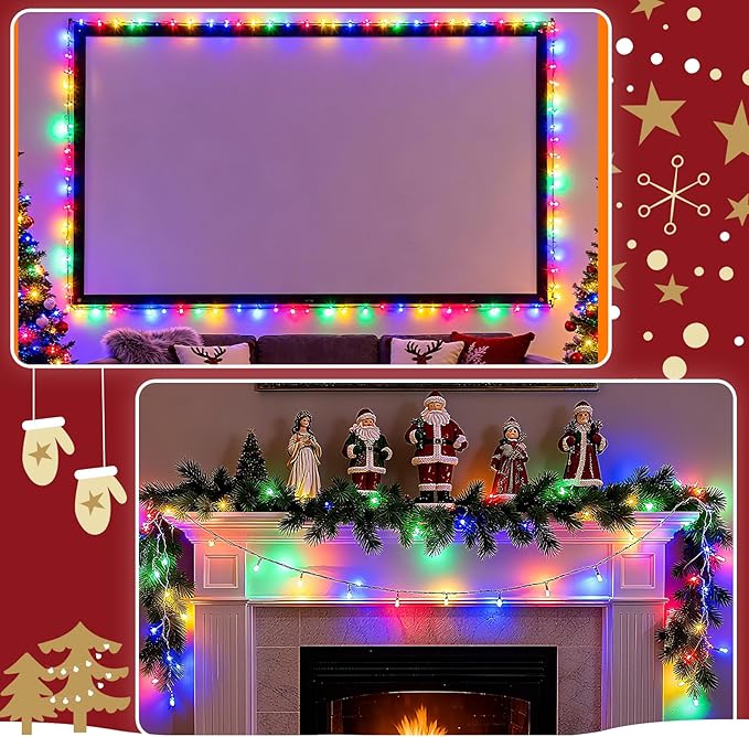 Christmas String Lights Outdoor Waterproof 9.8ft 30 LED, Muliticolor Fairy Lights Battery Operated with Timer Clear Wire for Indoor & Outdoor Christmas Decorations Garland Party Garden 2 Packs