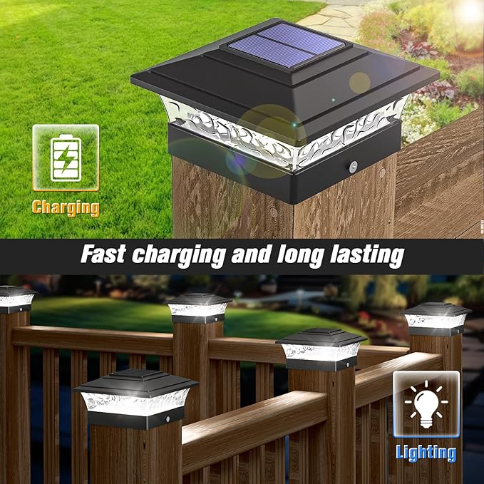 12-Pack Cool White Solar Deck Post Lights, Outdoor LED Caps