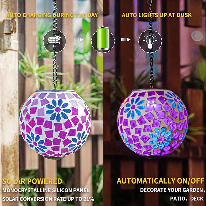 Solar Mosaic Lanterns, Patio Hanging LED Decor
