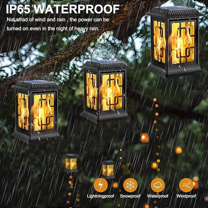 Flickering Solar Lantern Outdoor, Waterproof Hanging Flame Solar Powered Lantern for Pathway, Tabletop, Patio, Garden Decoratives (2 Pack)