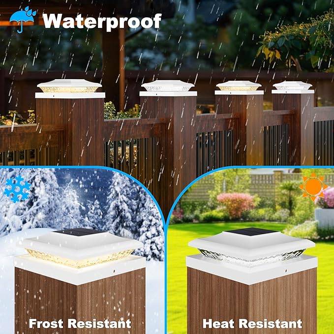 12 Pack 5x5 Fence Post Solar Lights - Outdoor Waterproof White Solar Post Cap Lights for 5.5x5.5 Vinyl Posts for Deck/Yard/Stair Lighting