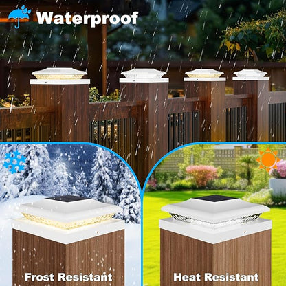 12 Pack 5x5 Fence Post Solar Lights - Outdoor Waterproof White Solar Post Cap Lights for 5.5x5.5 Vinyl Posts for Deck/Yard/Stair Lighting