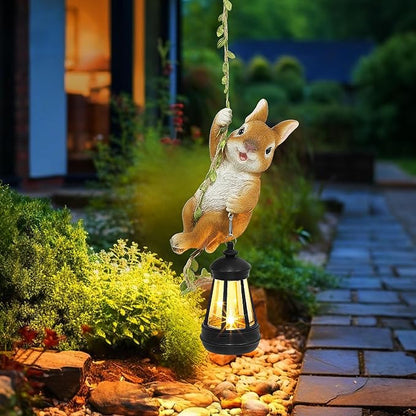 Easter Yard Décor, Solar Hanging Bunny Rabbit Statue, Outdoor Resin Animal Figurine with LED Lights for Garden, Fence, Porch, Patio, Yard Decor, Dusk to Dawn Auto On/Off