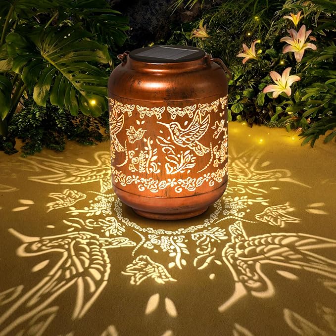 Hummingbird Solar Lanterns Outdoor Waterproof Gifts for Women Mom Grandma Garden Decor Metal Hanging Solar Lights for Yard Hummingbird Birthday Mothers Day Gardening Gifts