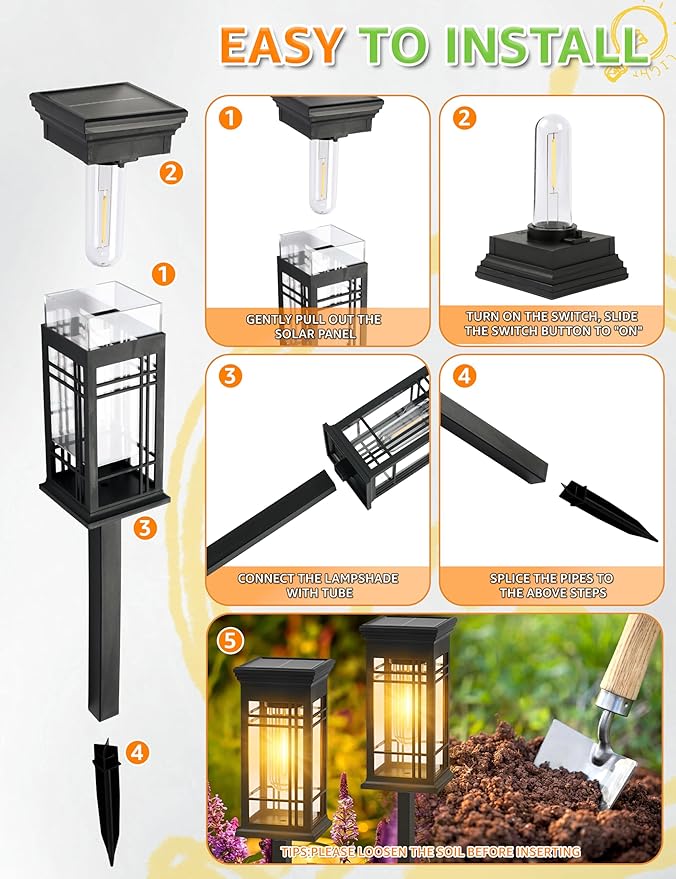 4 Pack Solar Lights Outdoor Waterproof - Solar Powered Outdoor Lights for Patio Yard Pathway Walkway Lawn Garden Decor Landscape Lighting Solar Lights Outdoor