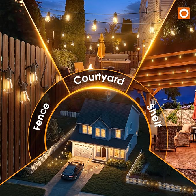addlon 54FT(48+6) Solar String Lights Outdoor Waterproof with USB Charging & Remote Control - Dimmable Solar Power Patio Lights with LED Bulbs for Porch, Garden, Yard, Market, Bistro - Last for 20+Hrs