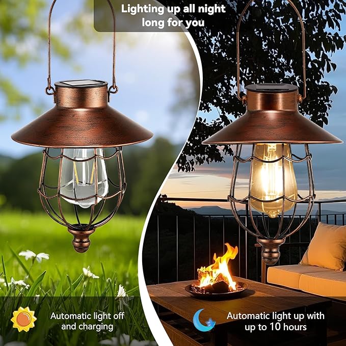 Metal Courtyard Solar Lanterns for Patio, Waterproof LED
