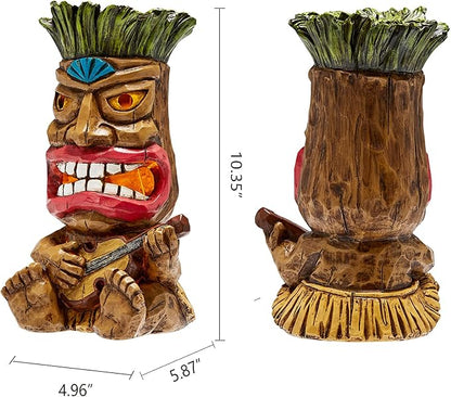 Solar Tiki Statue Outdoor Decor-Garden Guitar Tiki Statues-Tiki Bar Decorations for Outdoor Patio Yard Lawn Balcony Bar Party,Waterproof Garden Sculpture 10.35 Inch Tall
