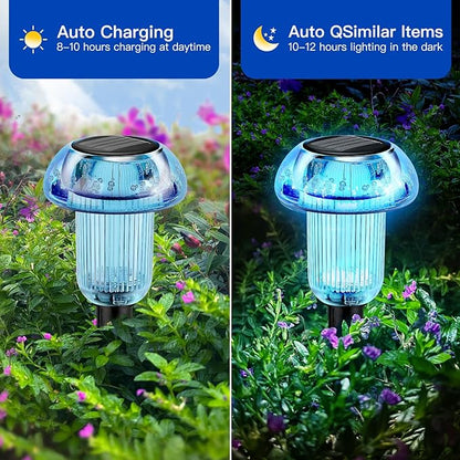 Easter Solar Pathway Lights Outdoor Decorative 4 Pack, Blue LED Mushroom Solar Lights Outdoor Waterproof Solar Powered Decor for Yard Driveway Patio, Valentines Day Halloween Christmas Garden Decor
