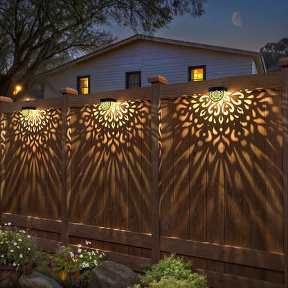 Solar Fence Lights Wall lihgts Outdoor Decorations 6 Pack Solar Step Lights Outdoor Waterproof LED Solar Powered Warm Yellow Decorative Lighting for Front Door, Backyard, Post(Black)
