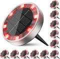 12-Pack Solar Ground Disk Lights, Red Waterproof LED