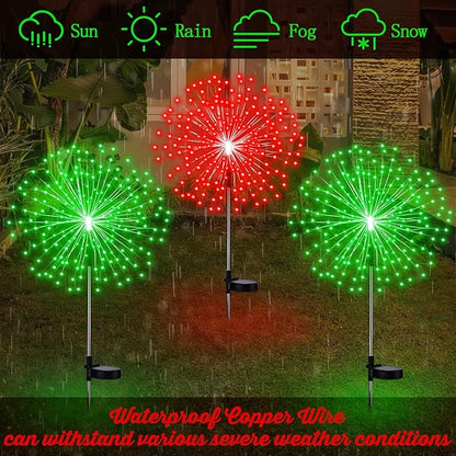 6 Pcs Christmas in July Solar Firework Stake Lights 180 LED 8 Modes Solar Waterproof LED Sparkler Lights Outdoor Decoration for Garden Patio Yard Pathway Walkway Lawn (Red, Green)