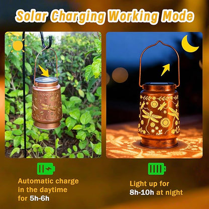 Dragonfly Solar Lantern Lights, Outdoor Lanterns for Garden Decor, Hanging Lantern for Backyard Porch Patio Table Yard Balcony Lawn Pathway, Gifts for Women Grandma Mom, 1PCS
