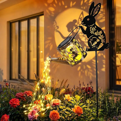 LOVERUIS Garden Statues Bunny with Solar Watering Can Lights, Cute Outdoor Bunny Figurines Easter Garden Decor for Patio Yard Lawn Ornaments, Unique Gift for Women Mom Grandma