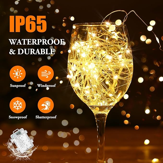 4 Pack 33FT 100 LED Fairy Lights Battery Operated with Timer & Remote, Waterproof Twinkle Lights Indoor Outdoor, 8 Modes Fairy String Lights for Bedroom Classroom DIY Wedding Decorations,Warm White