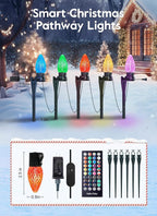 Smart App-Controlled C9 Christmas Lights Outdoor, 50ft 75 Bulb Pathway Lights with Stakes, Multicolor