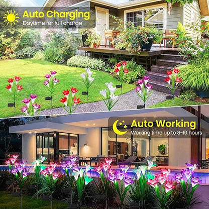 KOOPER Outdoor Solar Lights, 6 Pack Solar Garden Light with Bigger Lily Flowers, Waterproof 7 Color Changing Solar Lights Outdoor - Bigger Panel for Patio Yard Garden Decoration, Gift for Mom