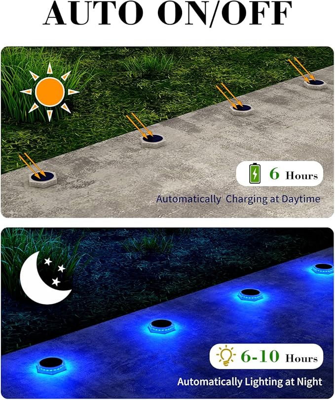 6 Packs Solar Driveway Lights Outdoor IP68 Waterproof, Blue Deck Step Lights Solar Powered, Solar Stair Light Stick on LED Light for Dock, Garage, Pool, Fence, Garden Pathway