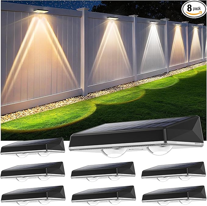 White Fence Solar Lights, Motion Sensor Waterproof LED