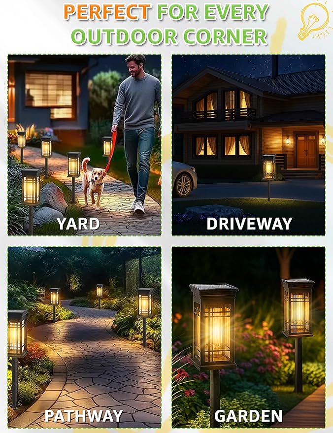 4 Pack Solar Lights Outdoor Waterproof - Solar Powered Outdoor Lights for Patio Yard Pathway Walkway Lawn Garden Decor Landscape Lighting Solar Lights Outdoor