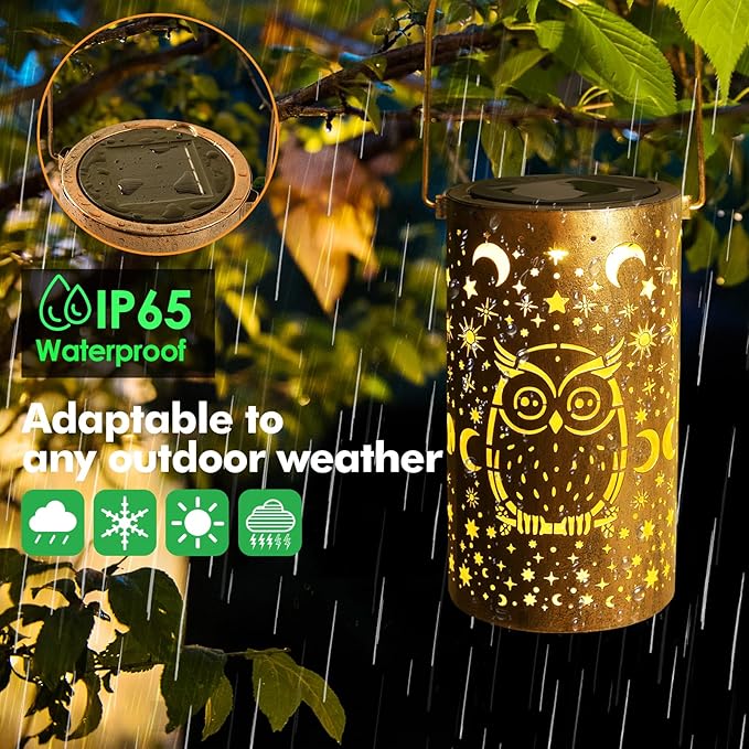 Fabuday Owl Outdoor Solar Lantern Waterproof - Hanging Solar Power Lights Led for Outside, Garden Decor for Patio, Porch, Balcony, Yard and Deck, Gardening Decorations Gifts for Women Mom Sister