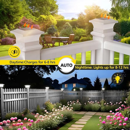 T-SUN Solar Post Cap Lights, Waterproof Outdoor Solar Powered Deck Fence Post Lights for 4 X 4 Wooden/Vinyl Posts, 6000K Cool White Lighting Decor for Deck, Patio, Garden, Porch, Fence(White - 2 Pack)