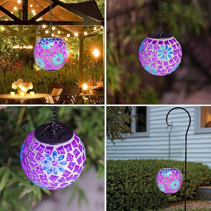 Solar Mosaic Lanterns, Patio Hanging LED Decor