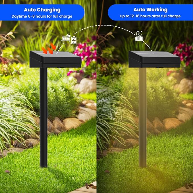 Bright Solar Pathway Lights Outdoor, 12 Pack Solar Powered Garden Lights, Warm White/7 RGB Color Glow, Waterproof, Adjustable Angle, Perfect for Gardens, Yards, Pathways, Driveways