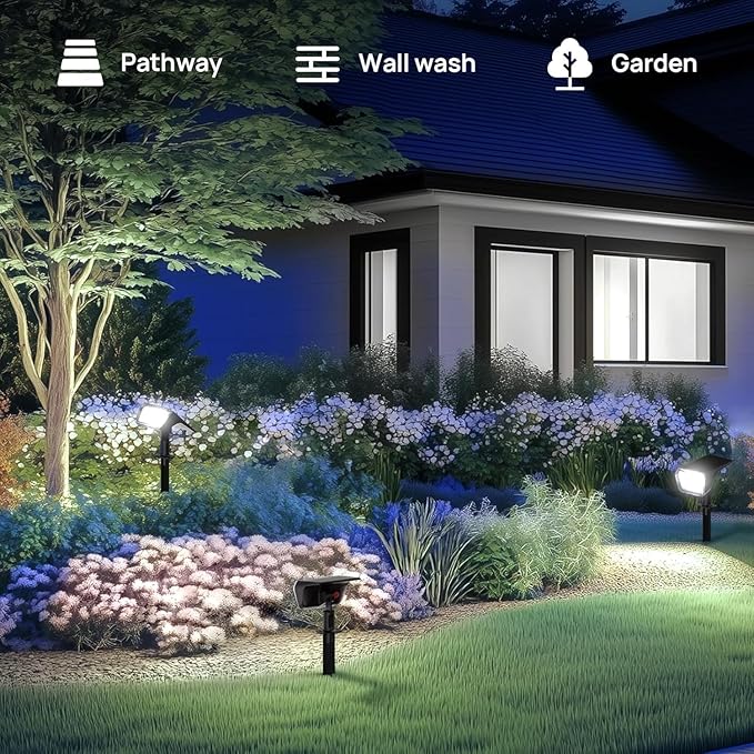 Linkind Solar Spot Lights Outdoor Waterproof IP67, 60 LED Solar Flood Lights 30% High Conversion Landscape Lighting for Garden Yard Pathway (6 Pack, Cool White)