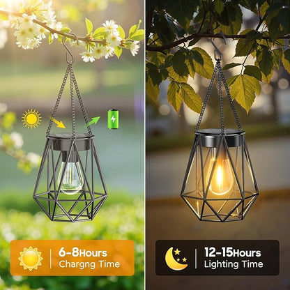 KOOPER 4 Pack Hanging Solar Lanterns Outdoor Waterproof, Metal Hanging Solar Lights for Outside, Upgraded Brighter Outdoor Lanterns Decorative for Garden Patio Yard Porch Gifts for Women Mom Grandma